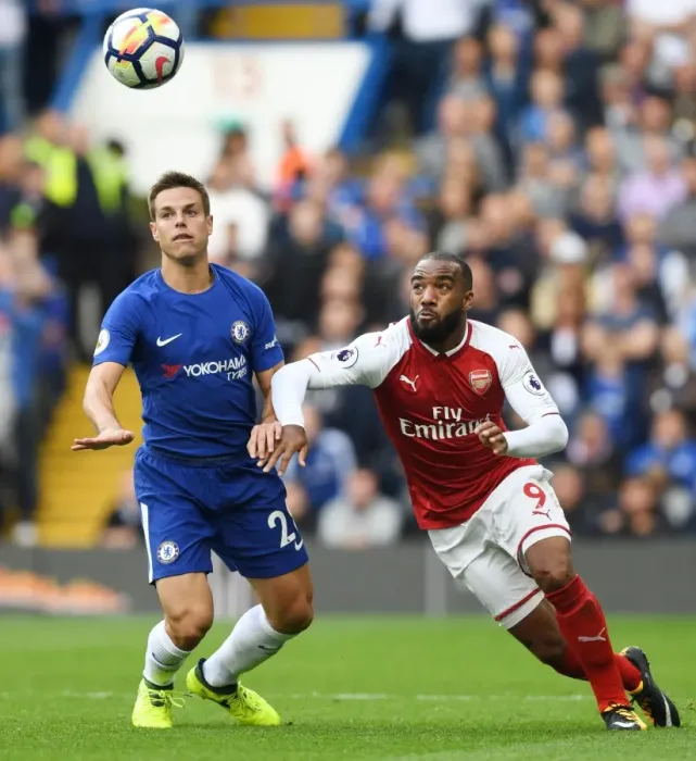Framed Print : Clash of Titans: Lacazette vs Azpilicueta - Chelsea vs Arsenal, Premier League 2017-18