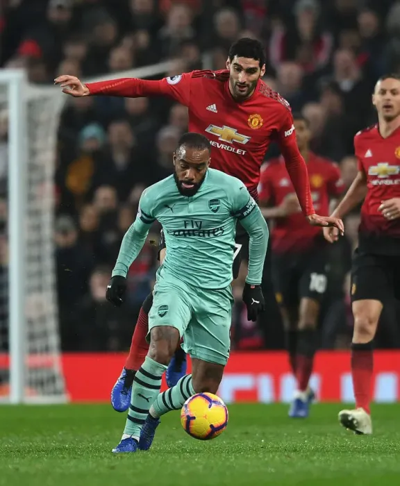 Framed Print : Clash of Titans: Lacazette vs. Fellaini - Manchester United vs. Arsenal FC, Premier League