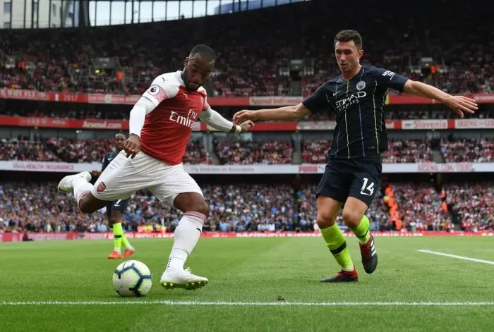 Framed Print : Clash of Titans: Lacazette vs. Laporte - Arsenal vs. Manchester City, Premier League 2018-19 Framed Print : Clash of Titans: Lacazette vs. Laporte - Arsenal vs. Manchester City, Premier League 2018-19