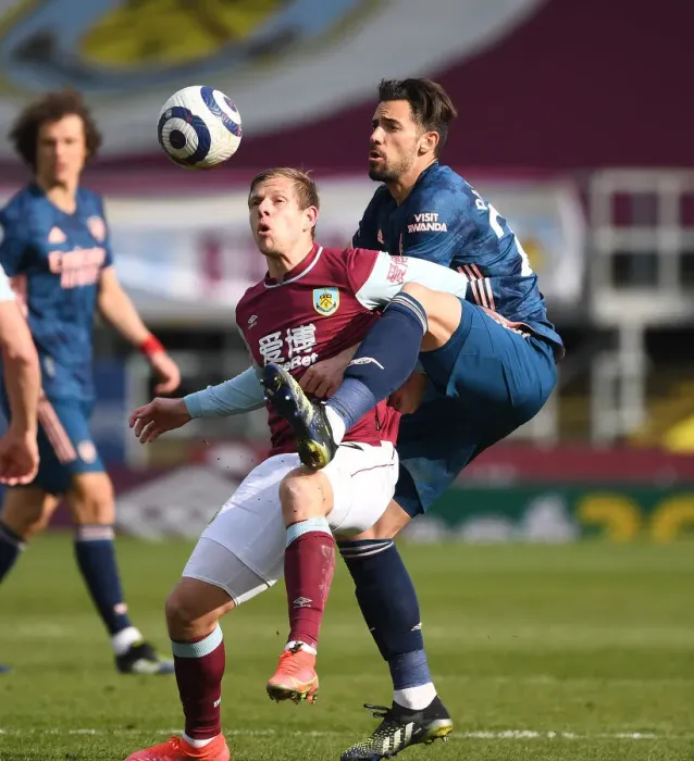Framed Print : Clash of the Titans: Mari vs. Vydra - Empty Turf Moor Battle, Burnley vs. Arsenal, Premier League 2020-21