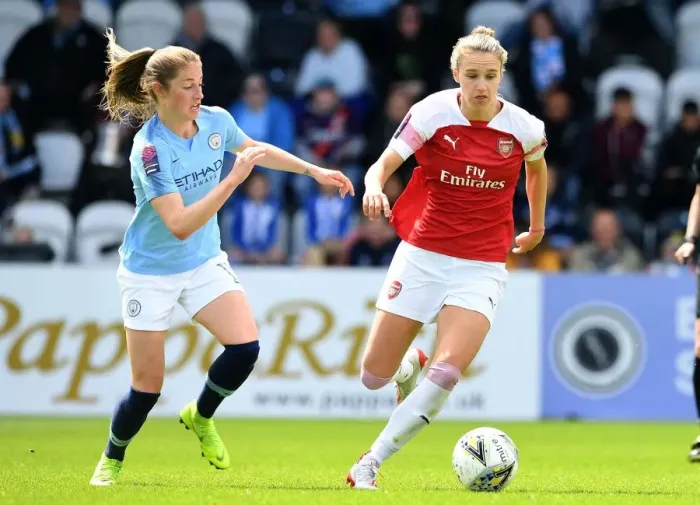 Framed Print : Clash of Titans: Miedema vs. Beckie - Arsenal Women vs. Manchester City Women Framed Print : Clash of Titans: Miedema vs. Beckie - Arsenal Women vs. Manchester City Women