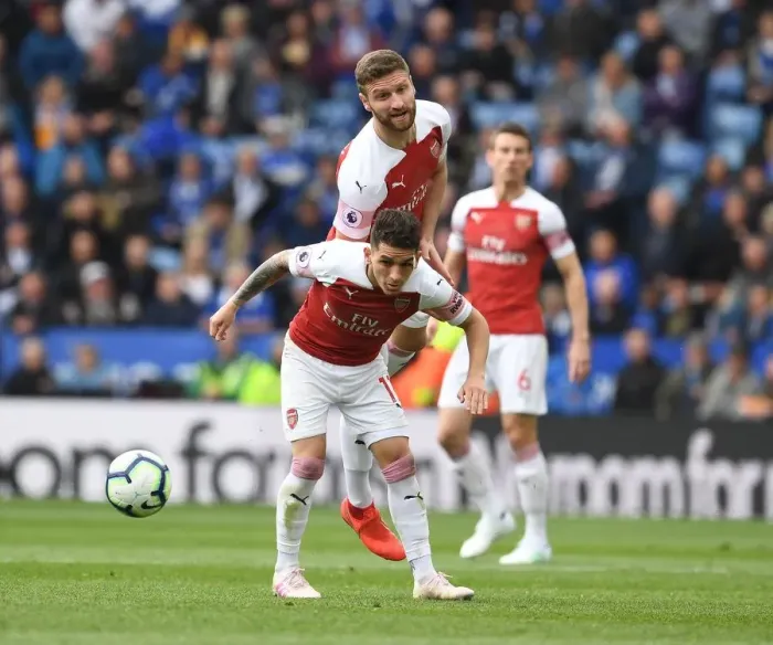 Framed Print : Clash of Titans: Mustafi vs. Torreira - Leicester City vs. Arsenal FC, Premier League 2018-19