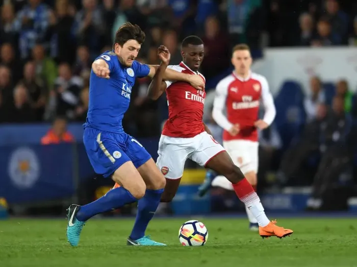 Framed Print : Clash of Titans: Nketiah vs Maguire - Leicester City vs Arsenal, Premier League 2017-18