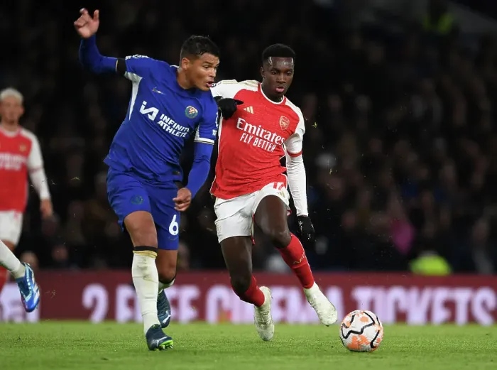 Framed Print : Clash of Titans: Nketiah vs. Thiago Silva - Chelsea vs. Arsenal, Premier League 2023-24 Framed Print : Clash of Titans: Nketiah vs. Thiago Silva - Chelsea vs. Arsenal, Premier League 2023-24