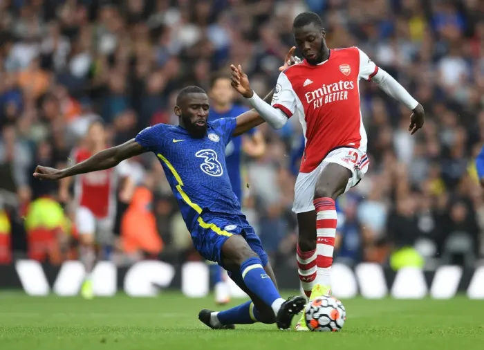 Framed Print : Clash of Titans: Pepe vs Rudiger - Arsenal vs Chelsea, Premier League 2021-22
