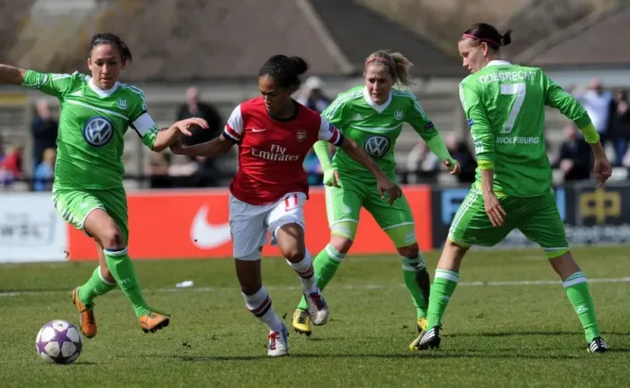 Framed Print : A Clash of Titans: Rachel Yankey vs. The Wolfsburg Trio in the UEFA Women's Champions League Semi-Final Framed Print : A Clash of Titans: Rachel Yankey vs. The Wolfsburg Trio in the UEFA Women's Champions League Semi-Final