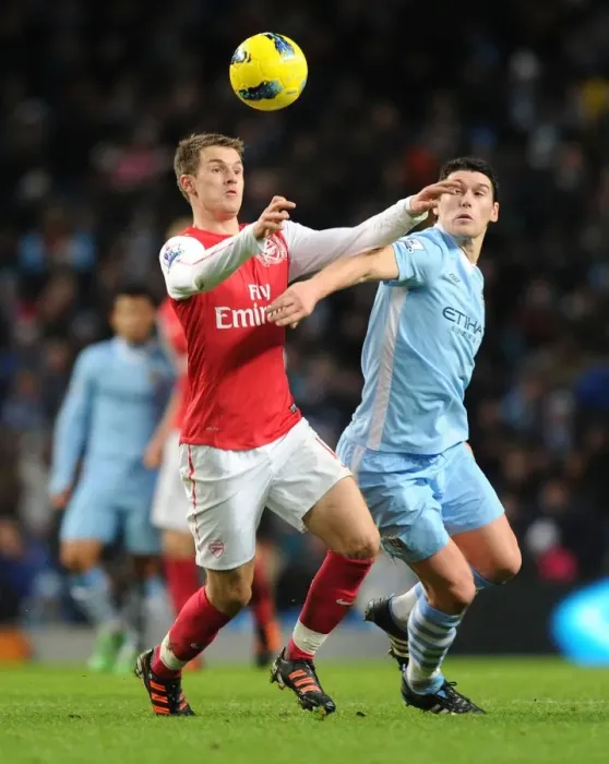 Framed Print : Clash of Titans: Ramsey vs. Barry - Manchester City vs. Arsenal, Premier League, 2011