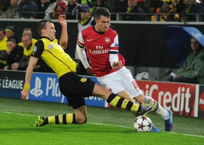Framed Print : Clash of Titans: Ramsey vs. Schmelzer - Borussia Dortmund vs. Arsenal, UEFA Champions League (2013)