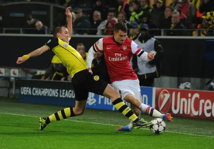 Framed Print : Clash of Titans: Ramsey vs. Schmelzer - Borussia Dortmund vs. Arsenal, UEFA Champions League (2013)