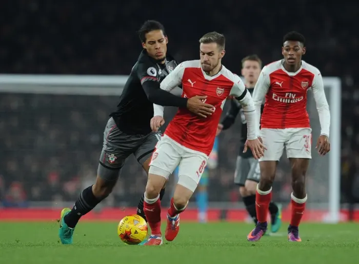 Framed Print : Clash of Titans: Ramsey vs. Van Dijk - Arsenal vs. Southampton, EFL Cup 2016-17