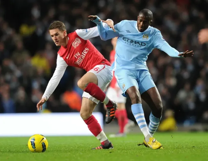 Framed Print : Clash of Titans: Ramsey vs. Yaya Toure - Manchester City vs. Arsenal, Premier League, 2011