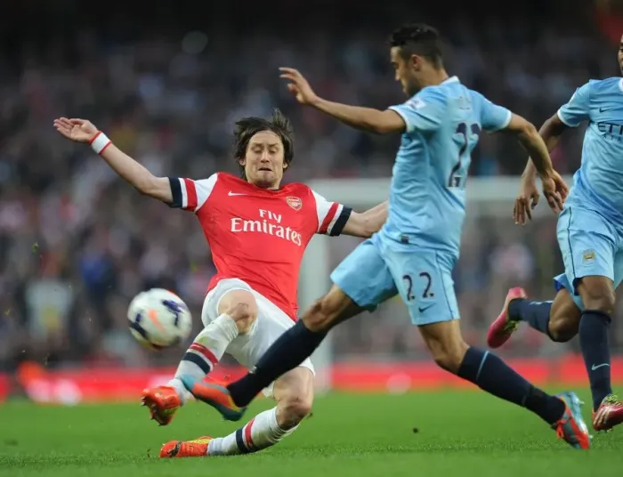 Framed Print : Clash of Titans: Rosicky vs. Clichy - Arsenal vs. Manchester City, Premier League, 2014