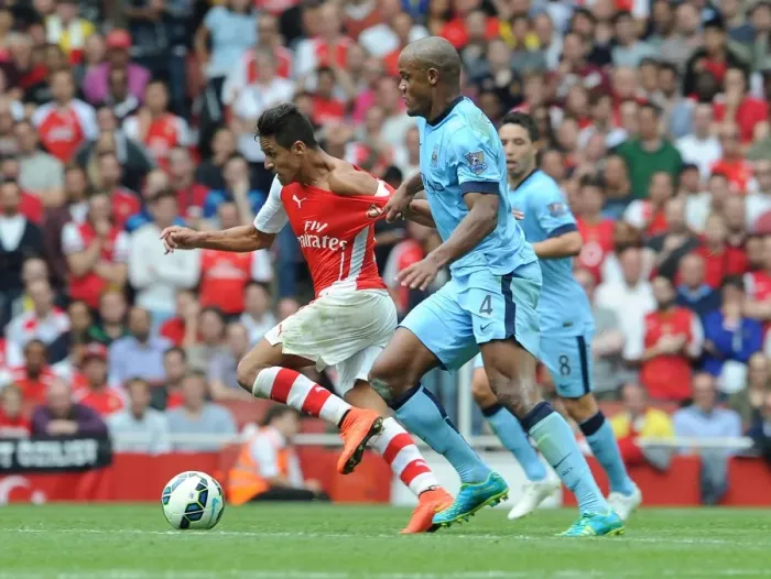 Framed Print : Clash of Titans: Sanchez vs. Kompany - Arsenal vs. Manchester City, Premier League, 2014