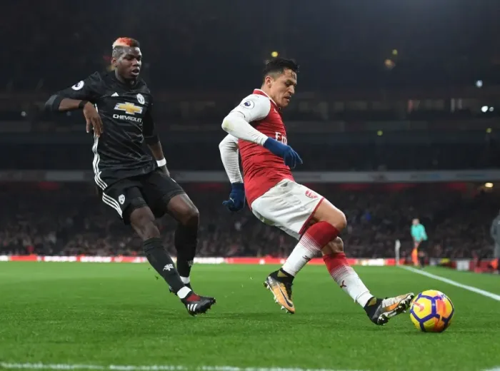 Framed Print : Clash of the Titans: Sanchez vs. Pogba - Arsenal vs. Manchester United, Premier League 2017-18: A Battle of Midfield Maestros