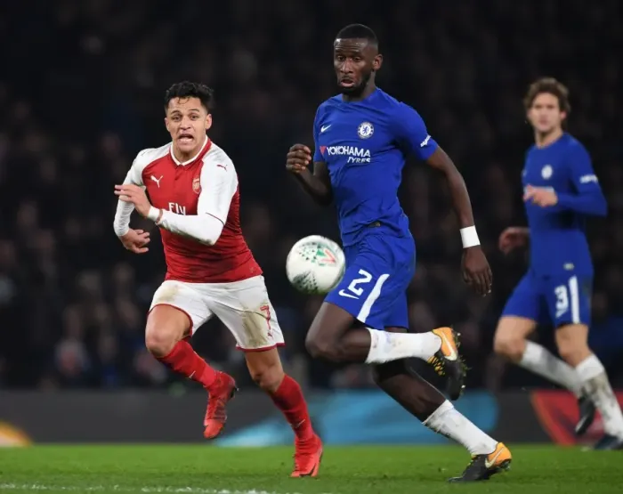 Framed Print : Clash of Titans: Sanchez vs. Rudiger in Carabao Cup Semi-Final First Leg