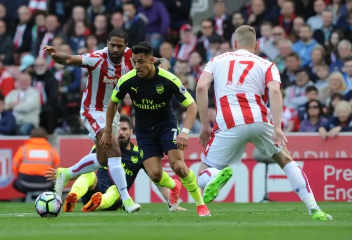 Framed Print : Clash of Titans: Sanchez vs Shawcross - Stoke City vs Arsenal, Premier League 2016-17