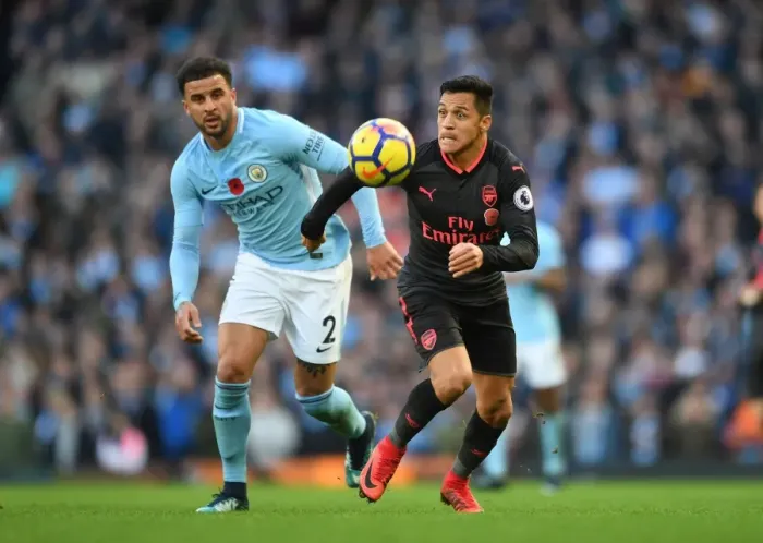 Framed Print : Clash of Titans: Sanchez vs. Walker - Premier League Showdown: Manchester City vs. Arsenal (2017-18)
