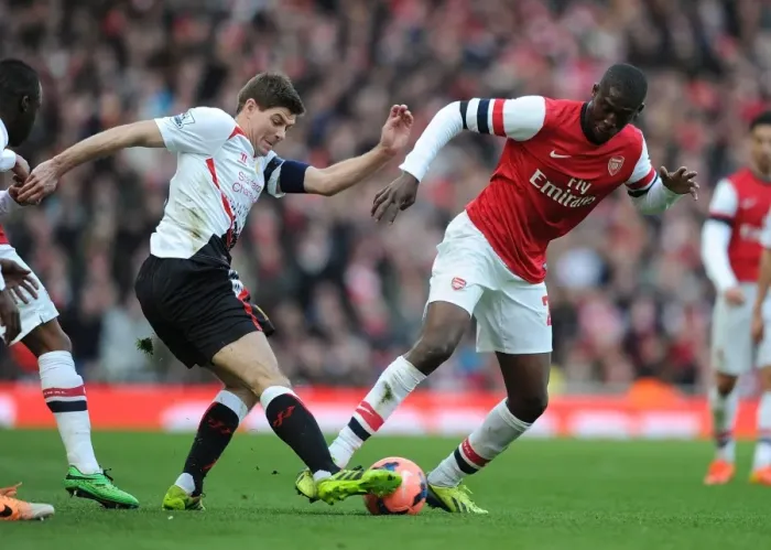Framed Print : Clash of Titans: Sanogo vs. Gerrard - Arsenal vs. Liverpool, FA Cup 2013-14