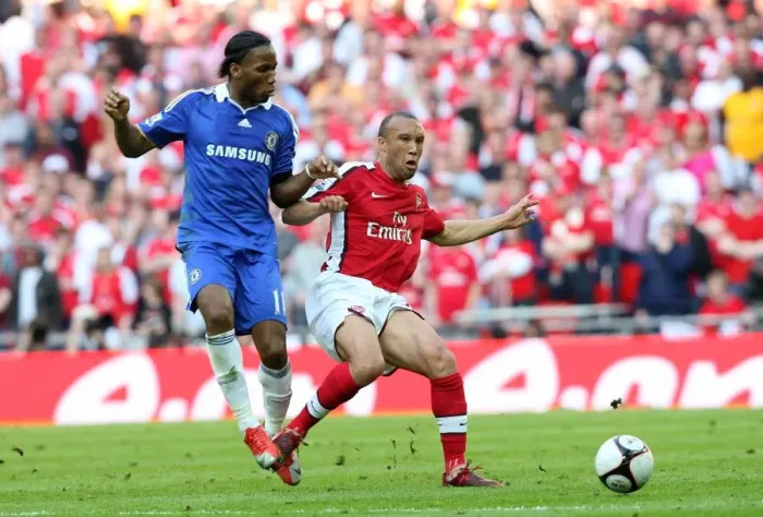 Framed Print : Clash of Titans: Silvestre vs. Drogba in the FA Cup Semi-Final Showdown - Arsenal 1:2 Chelsea at Wembley Stadium (April 18, 2009)