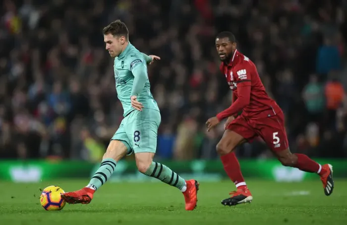 Framed Print : Clash of Titans: Wijnaldum vs. Ramsey - Liverpool vs. Arsenal, Premier League, 2018-19