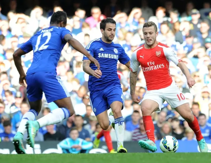 Framed Print : Clash of Titans: Wilshere vs. Mikel & Fabregas - Chelsea vs. Arsenal, Premier League 2014-15