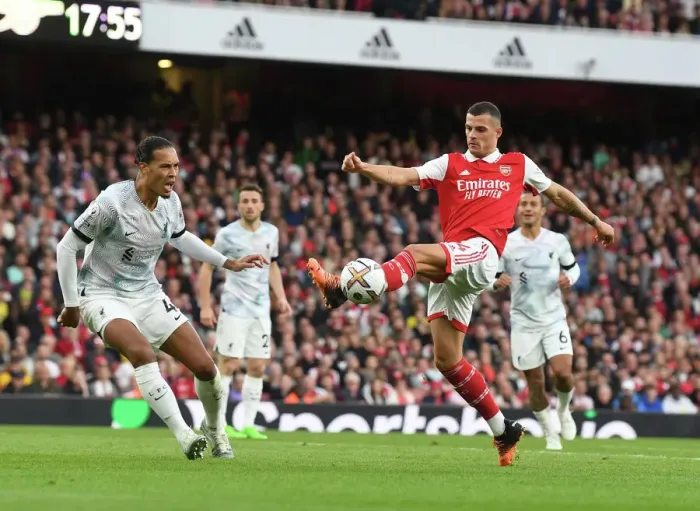 Framed Print : Clash of Titans: Xhaka vs. Van Dijk - Arsenal vs. Liverpool, Premier League 2022-23