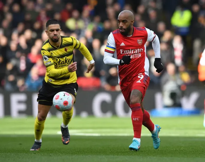 Framed Print : Clash at Vicarage Road: Lacazette vs. Watford Defender