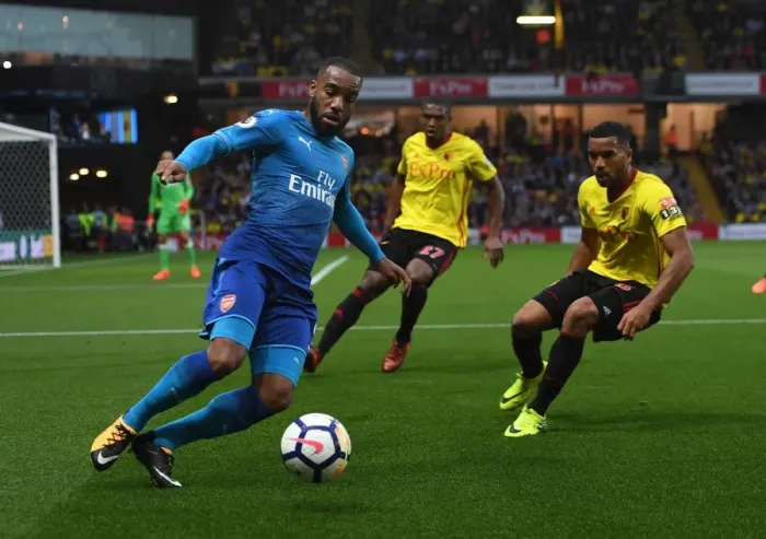 Framed Print : Clash at Vicarage Road: Lacazette vs. Mariappa Framed Print : Clash at Vicarage Road: Lacazette vs. Mariappa