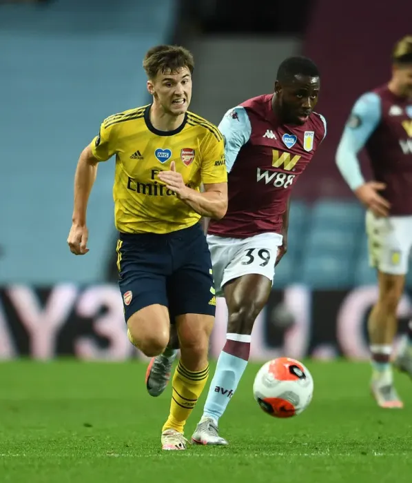 Framed Print : Clash at Villa Park: Kieran Tierney Faces Keinan Davis in Intense Aston Villa vs. Arsenal FC Showdown (Premier League 2019-20)