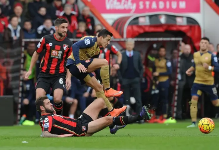 Framed Print : Clash at The Vitality: Alexis Sanchez vs. Steve Cook - Bournemouth vs. Arsenal in Premier League Football