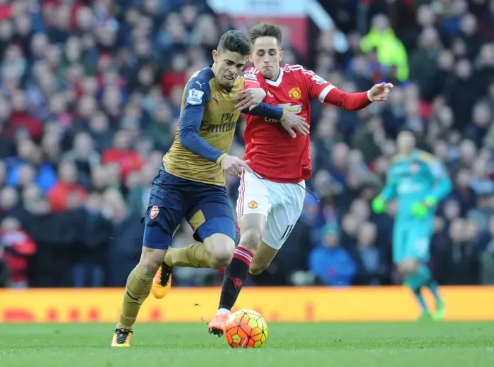 Framed Print : Clash of the Wings: Gabriel vs Januzaj, Manchester United vs Arsenal, Premier League 2015 / 16