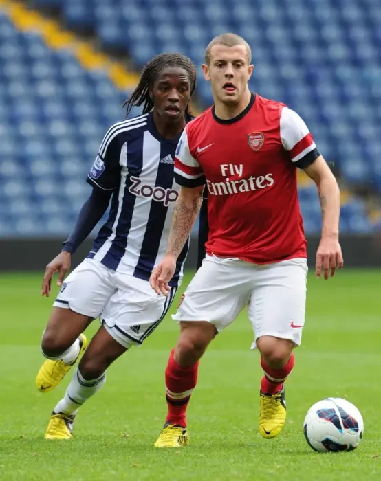Framed Print : Clash of the Young Midfield Talents: Jack Wilshere vs. Romaine Sawyers (Arsenal U21 vs. West Bromwich Albion U21, 2012-13) Framed Print : Clash of the Young Midfield Talents: Jack Wilshere vs. Romaine Sawyers (Arsenal U21 vs. West Bromwich Albion U21, 2012-13)