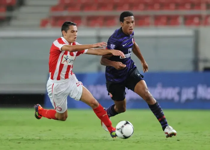 Framed Print : Clash of Young Talents: Isaac Hayden vs. Dimitris Rikspun - Olympiacos U19 vs. Arsenal U19 (NextGen Series 2012) Framed Print : Clash of Young Talents: Isaac Hayden vs. Dimitris Rikspun - Olympiacos U19 vs. Arsenal U19 (NextGen Series 2012)