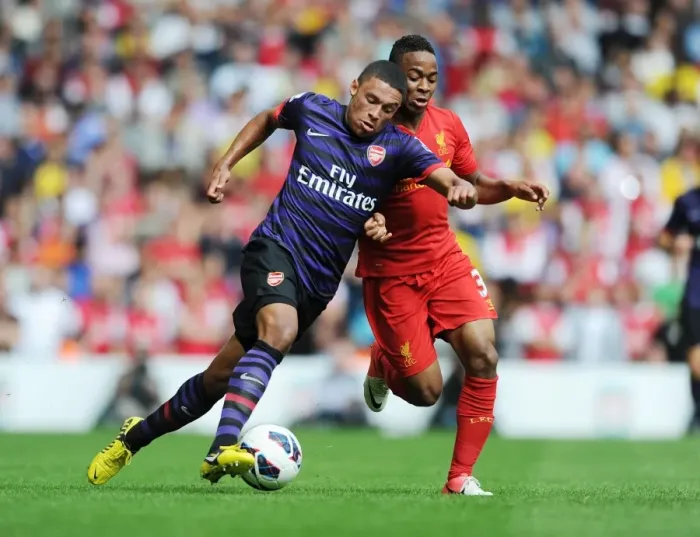 Framed Print : Clash of Young Talents: Oxlade-Chamberlain vs. Sterling (Liverpool vs. Arsenal, 2012-13)