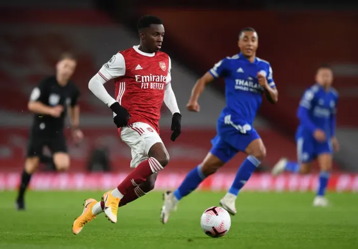 Framed Print : Behind Closed Doors: Eddie Nketiah at Emirates Stadium - Arsenal vs. Leicester City (October 2020, Premier League) Framed Print : Behind Closed Doors: Eddie Nketiah at Emirates Stadium - Arsenal vs. Leicester City (October 2020, Premier League)