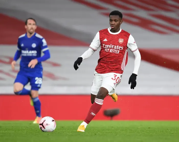 Framed Print : Behind Closed Doors: Eddie Nketiah at Emirates Stadium - Arsenal vs Leicester City, 2020-21 Premier League Framed Print : Behind Closed Doors: Eddie Nketiah at Emirates Stadium - Arsenal vs Leicester City, 2020-21 Premier League