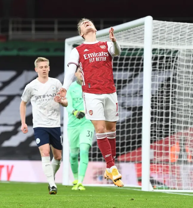 Framed Print : Behind Closed Doors: Martin Odegaard's Premier League Showdown with Manchester City, 2021