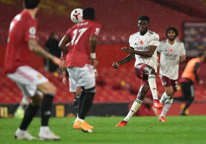 Framed Print : Behind Closed Doors: Thomas Partey at Old Trafford - Arsenal vs. Manchester United, 2020-21 Premier League