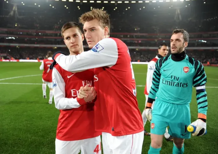 Framed Print : Conor Henderson, Nicklas Bendtner and Manuel Almunia (Arsenal) before the match