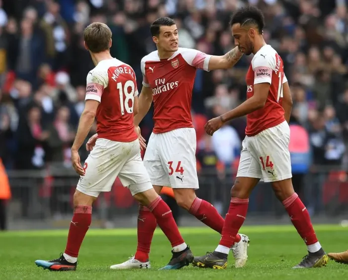 Framed Print : Consoling Aubameyang: A Moment of Empathy Between Xhaka and Arsenal Teammate Amidst Rivalry Framed Print : Consoling Aubameyang: A Moment of Empathy Between Xhaka and Arsenal Teammate Amidst Rivalry