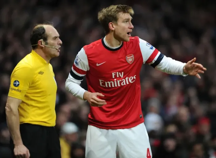 Framed Print : Controversial Disallowed Goal: Per Mertesacker (Arsenal) vs Stoke City, Premier League 2012-13