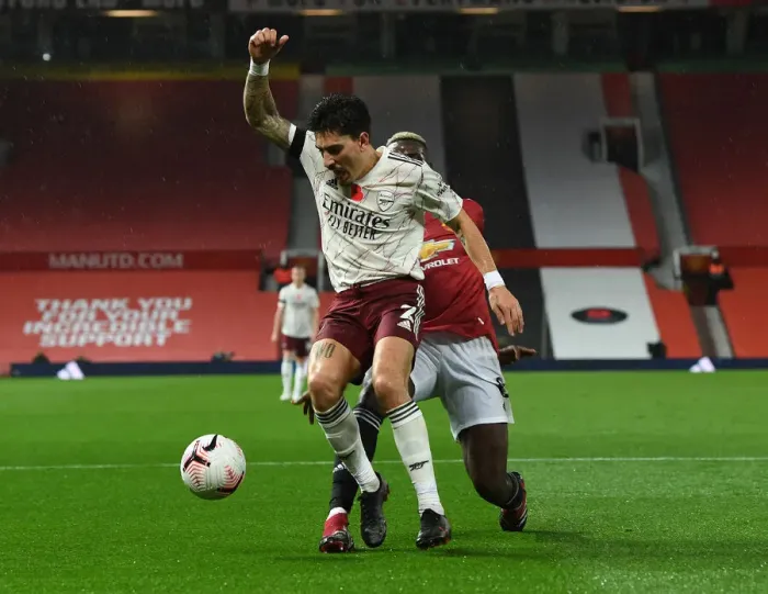 Framed Print : Controversial Penalty: Arsenal's Bellerin at Empty Old Trafford (Manchester United vs Arsenal, 2020-21)