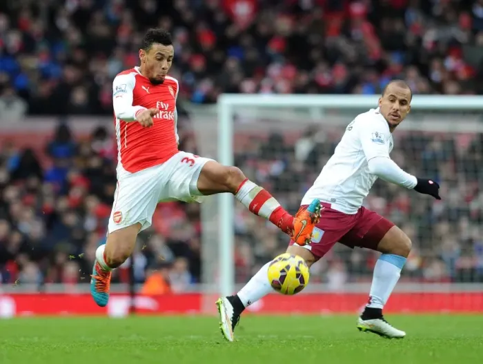 Framed Print : Coquelin Outmuscles Agbonlahor: Arsenal vs Aston Villa, Premier League 2015