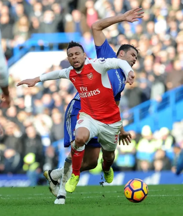 Framed Print : Coquelin vs Costa: A Premier League Showdown at Stamford Bridge (2016-17) Framed Print : Coquelin vs Costa: A Premier League Showdown at Stamford Bridge (2016-17)