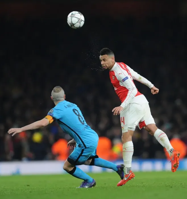 Framed Print : Coquelin vs. Iniesta: A Battle of Midfield Masters in Arsenal vs. Barcelona Champions League Clash (2016)