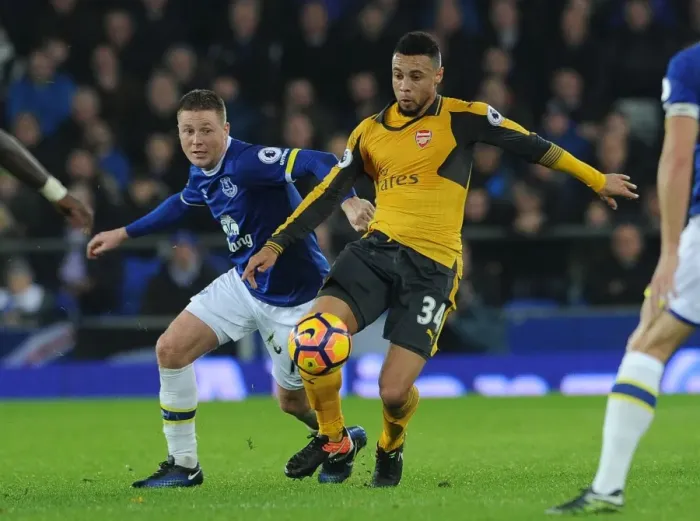 Framed Print : Coquelin vs McCarthy: Intense Battle at Goodison Park - Everton vs Arsenal, Premier League 2016-17