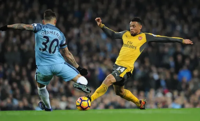 Framed Print : Coquelin vs. Otamendi: A Premier League Showdown at the Etihad