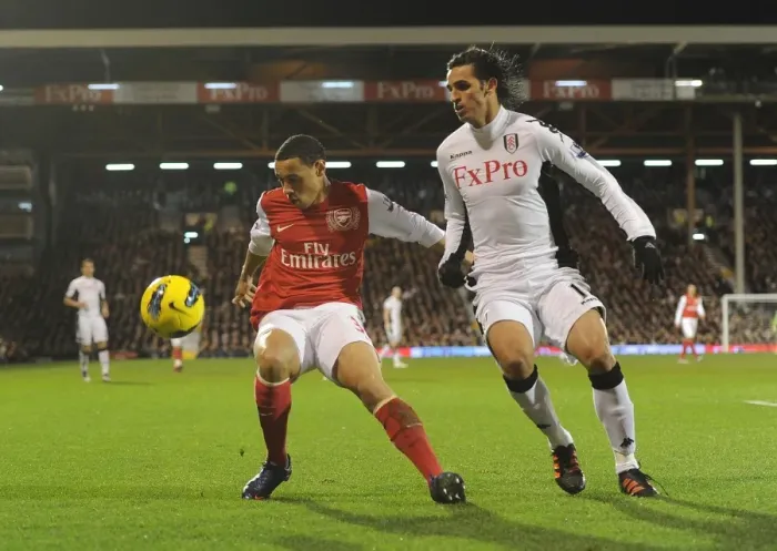 Framed Print : Coquelin vs. Ruiz: Battle in the Premier League - Fulham vs. Arsenal (2011-12)