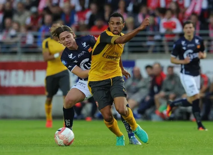 Framed Print : Coquelin vs Ryerston: A Battle on the Pitch - Viking FK vs Arsenal Pre-Season Friendly