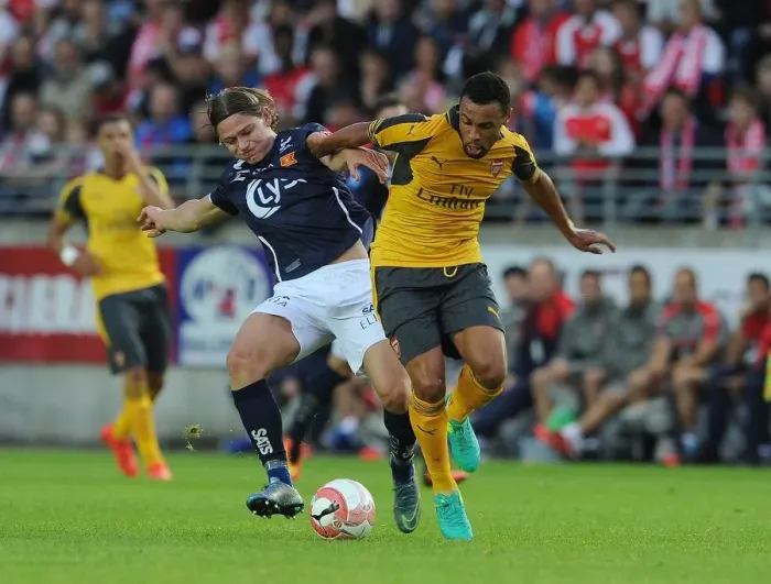 Framed Print : Coquelin vs Ryerston: A Football Battle - Arsenal vs Viking FK (2016)